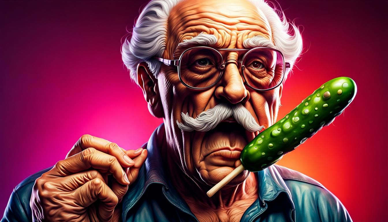 Grandpa with Pickle Lollipop in Vibrant Colors