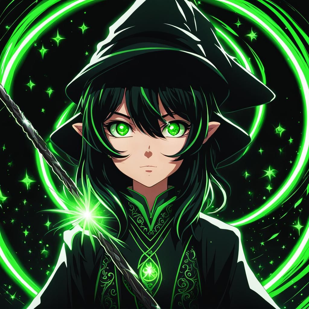 Anime Wizard Girl with Neon Magic in Chiaroscuro