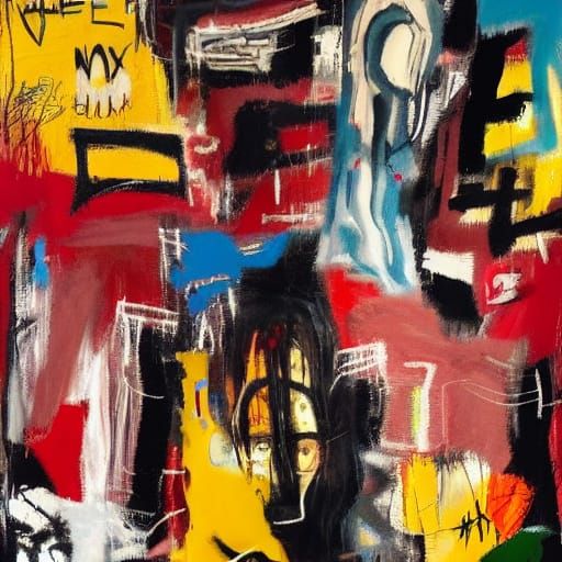 Basquiat-Inspired Neo-Expressionist Mixed Media Art