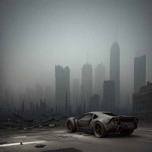 Dystopian Cityscape with Futuristic Motorcycle
