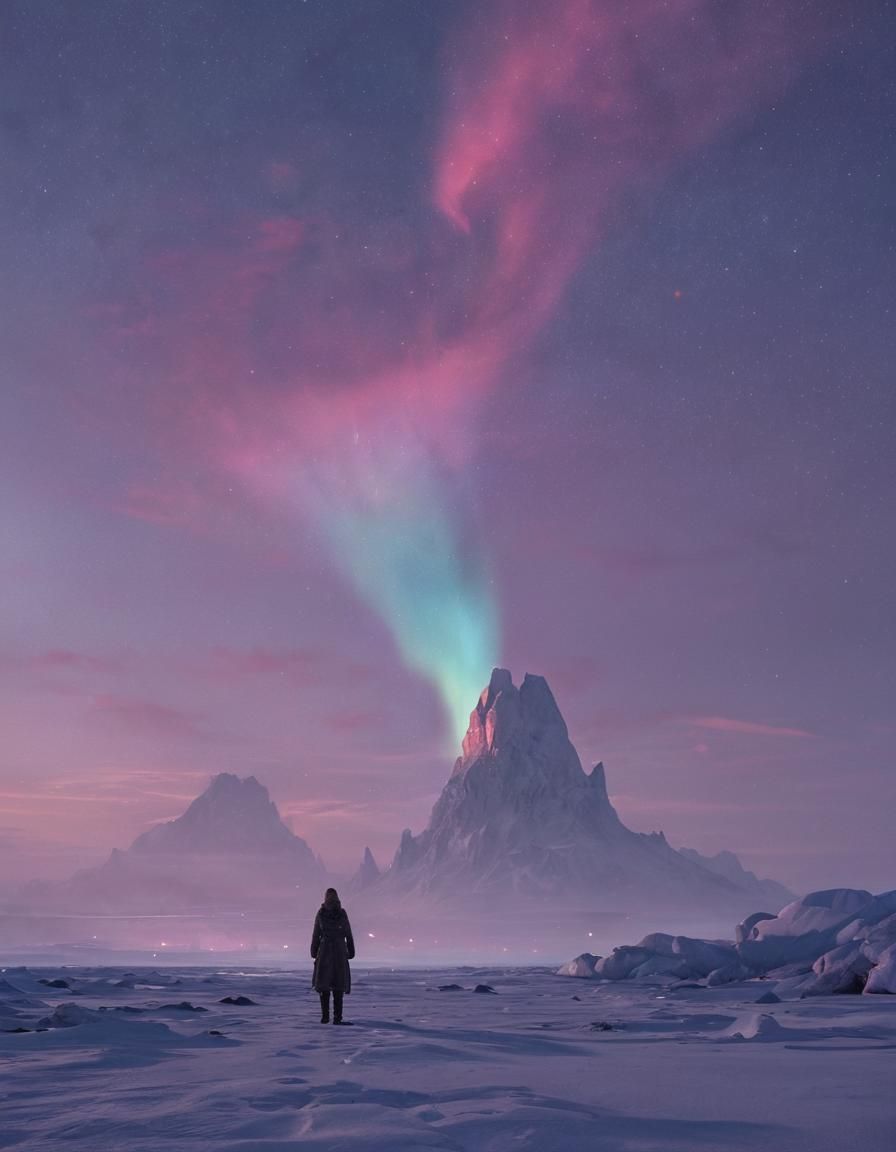 Hyperrealistic Inuit Hunter Under Aurora Borealis