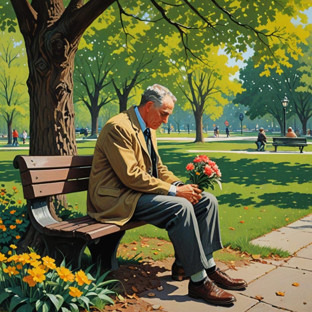 Man on a Park Bench Reflects on Time