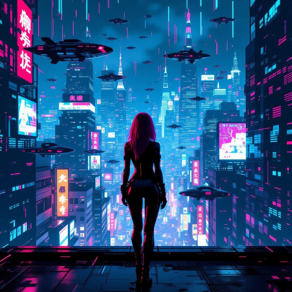 Cyberpunk Cityscape with Glitch Art Aesthetics