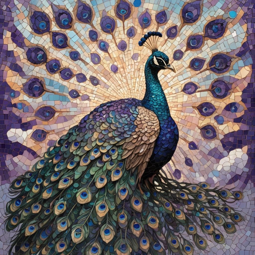 Regal Peacock King in Romanesque Mosaic Style