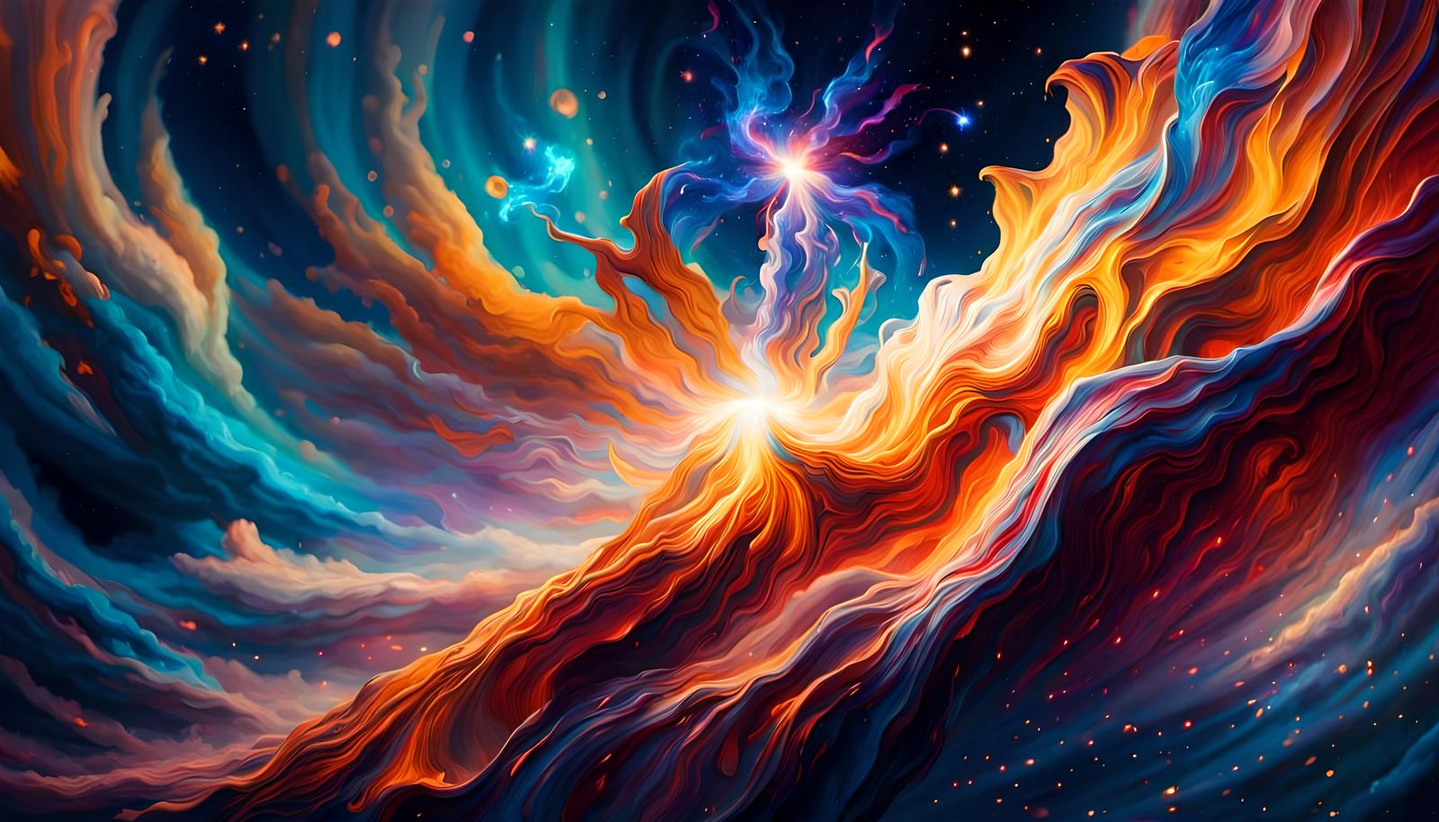 Magnificent Star in Deep-Space Impasto Oil Painting
