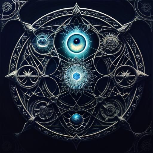 Surreal Angel Eye with Gears, Mystical Symbolism