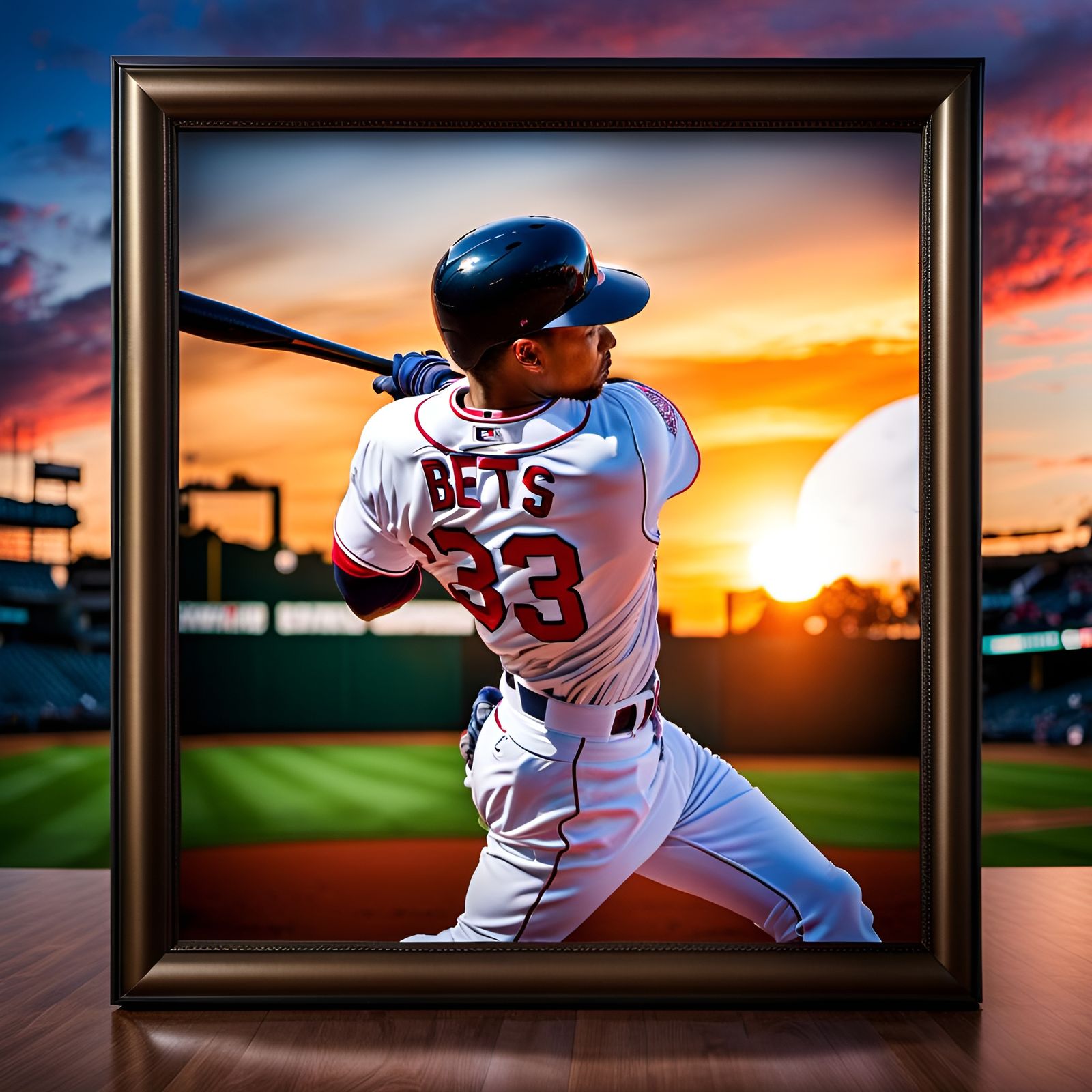 Mise en abyme of Markus Lynn « Mookie » Betts hitting the ball