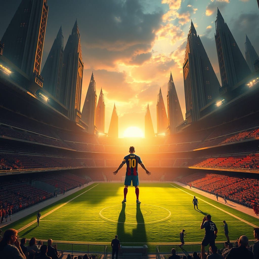 Heroic Messi in a Dreamlike Stadium Scene