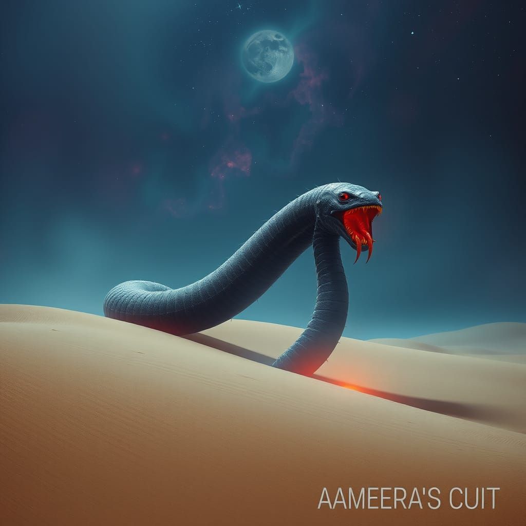 Mongolian Death Worm in Dark Surreal Landscape
