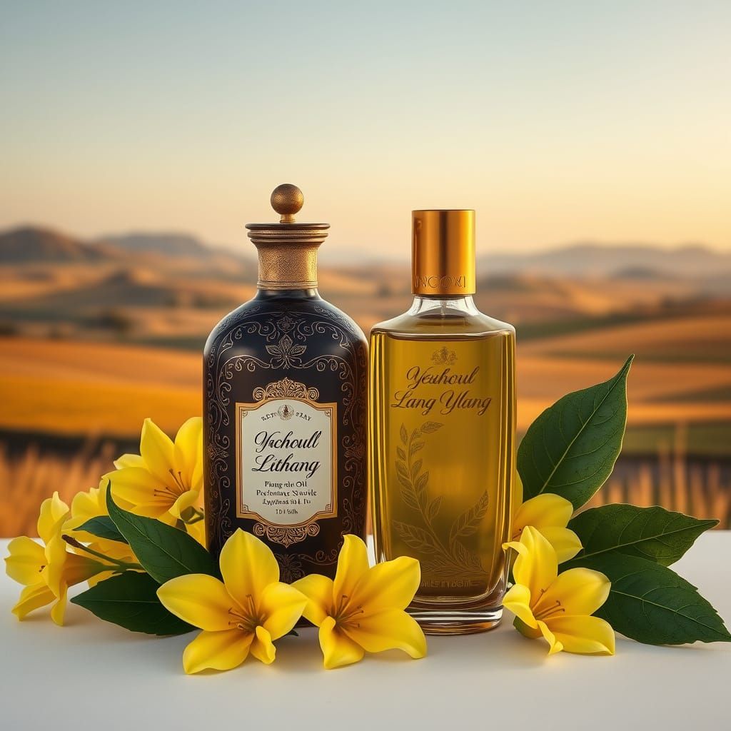 Ylang-Ylang and Patchouli Oil Still Life