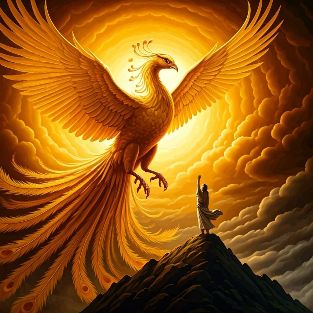 Golden Phoenix Descent in Baroque Style
