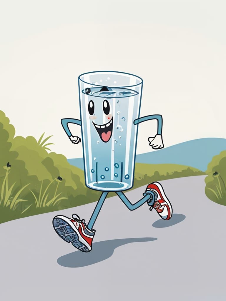 Cartoon Water Glass Sprinting on a Path