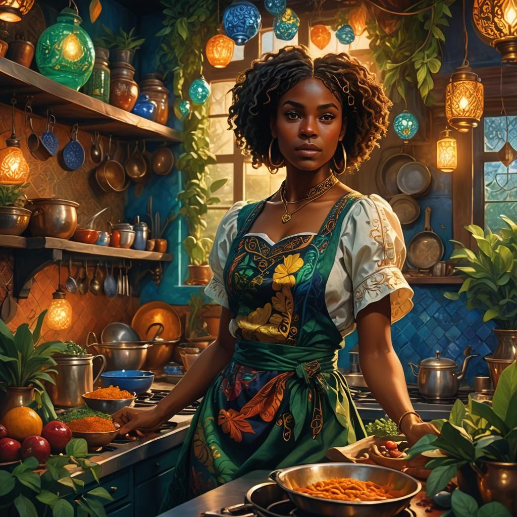 Lena Richard in a Dreamlike Kitchen, Fantasy Art