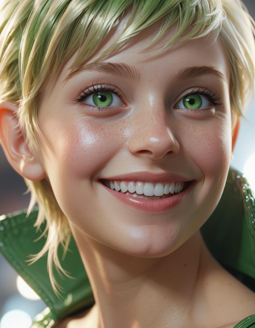 Smiling Pixie Woman in Photorealistic Hyperrealism