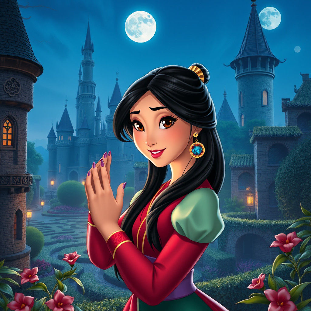 Princess Mulan in Moonlit Castle Garden