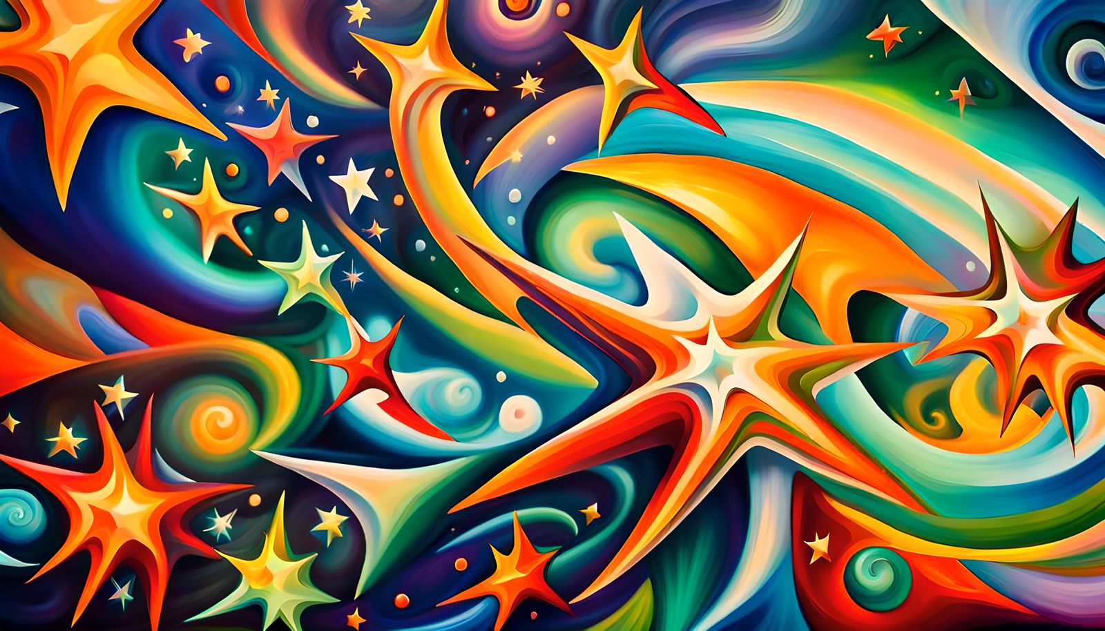 Iridescent Star Cluster Maelstrom in Naive Folk Art Style