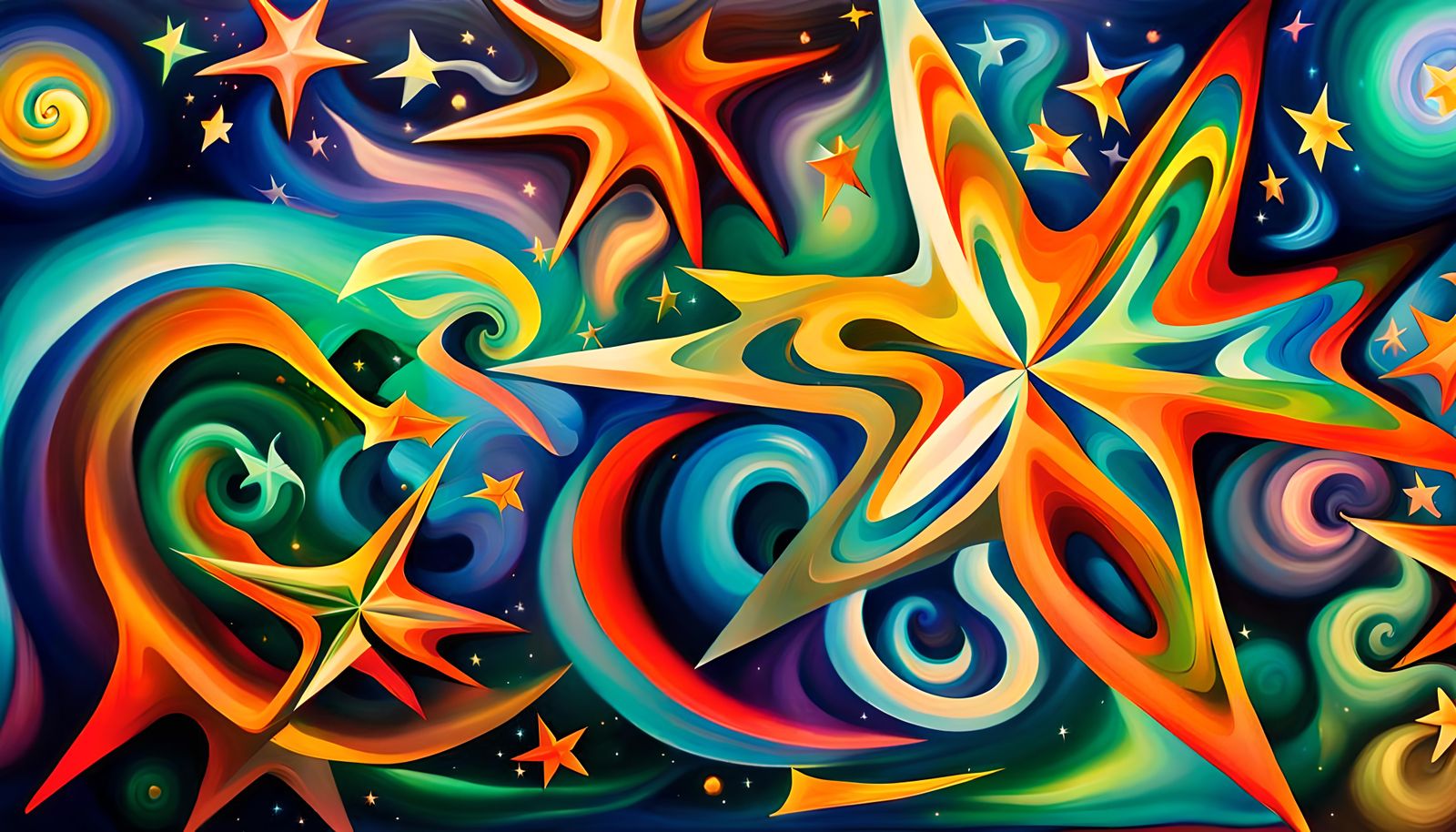 Iridescent Electromagnetic Stars in Dreamy Naive Art Style
