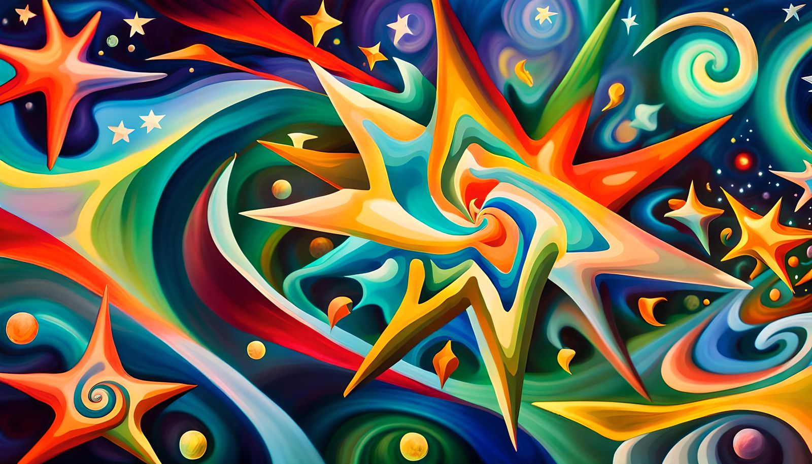 Iridescent Maelstrom of Swirling Stars in Impasto Style