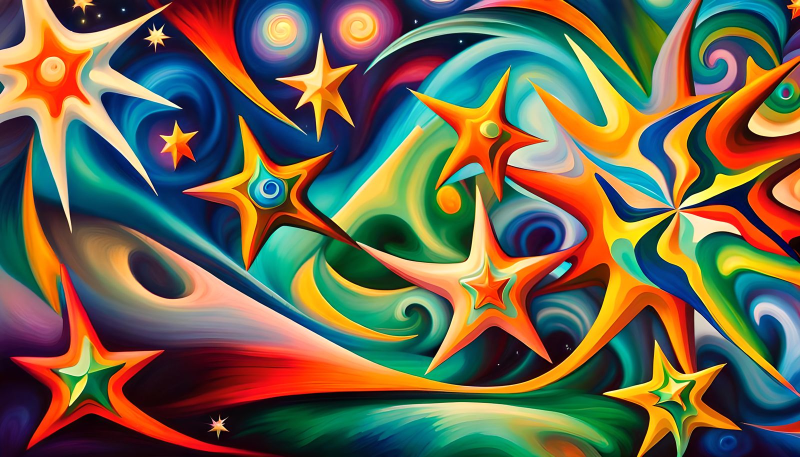 Iridescent Maelstrom with Swirling Stars as Naive Art