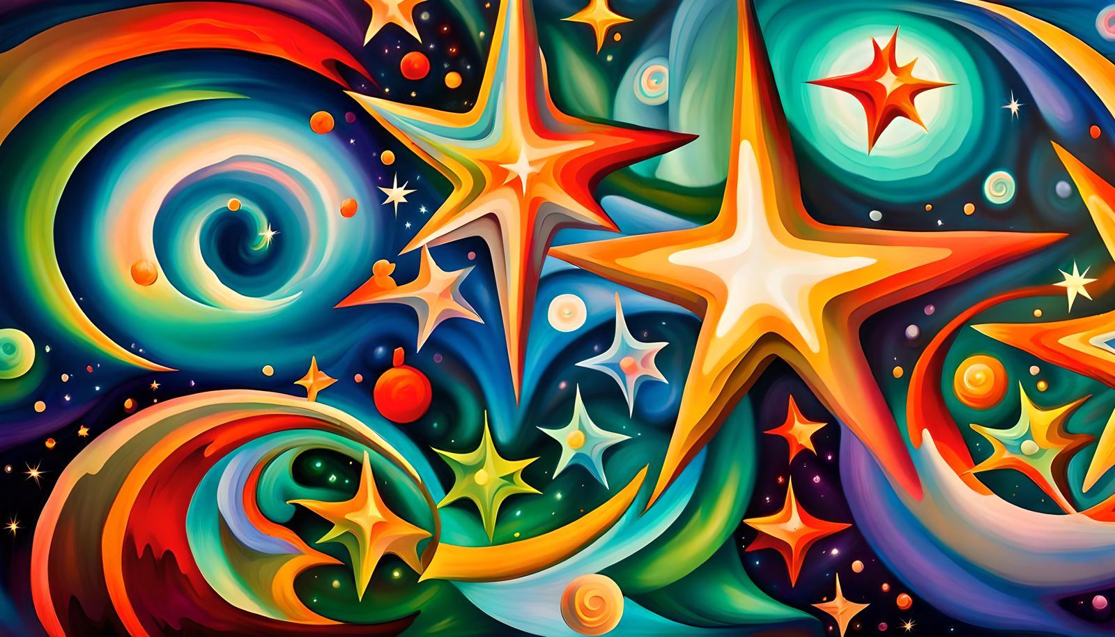 Iridescent Maelstrom of Stars in Naive Folk Art Style