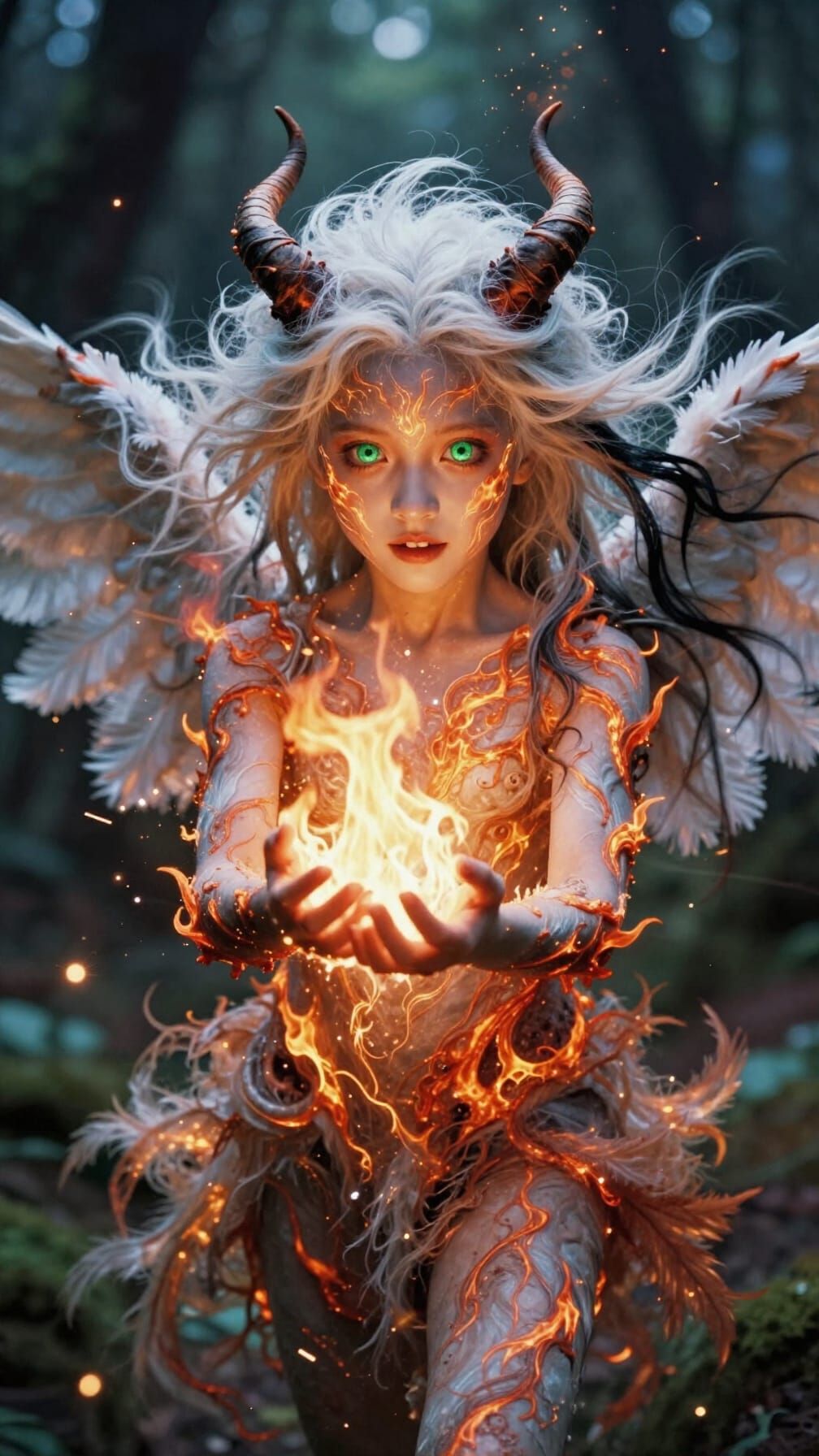 Angel-Demon Hybrid Creates Glowing Fairy in Enchanted Forest