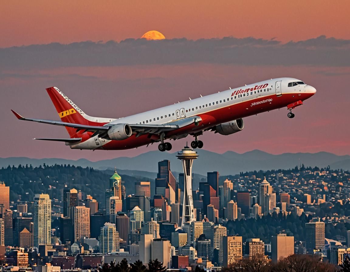 Boeing DC-9 Descends into Seattle at Sunset