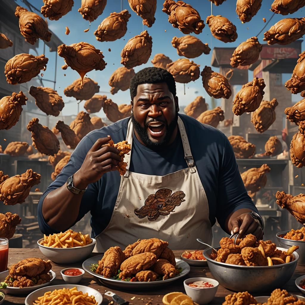 Detailed Matte Painting of Person Eating Chicken