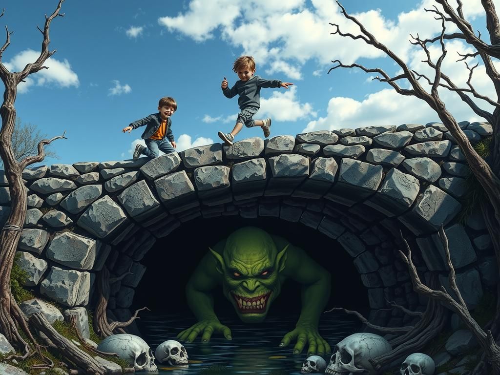 Eerie Bridge Scene with Lurking Troll
