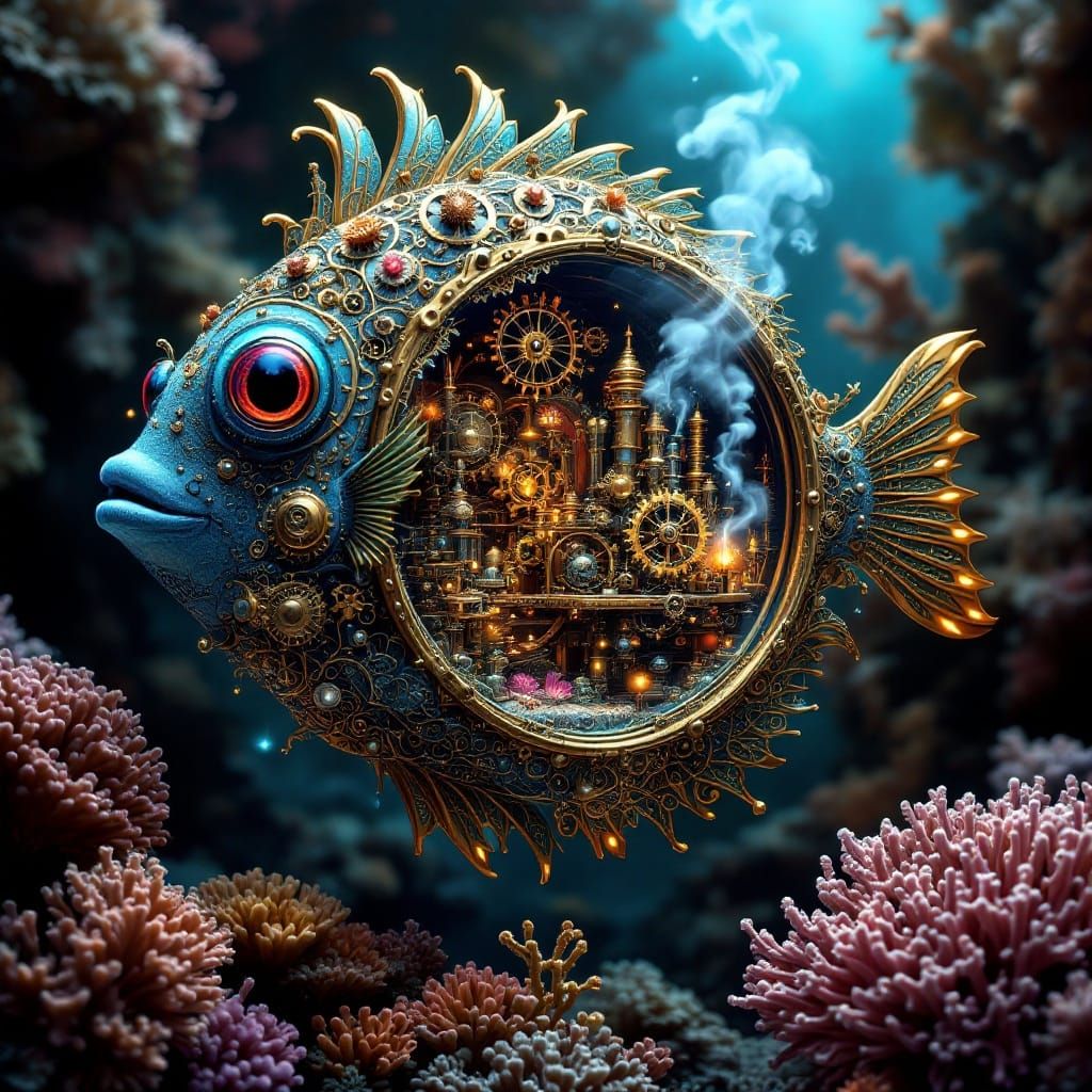 Steampunk Tropical Fish with Clockwork Interior