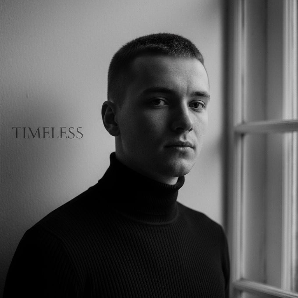 Black and White Portrait of a Man in Turtleneck