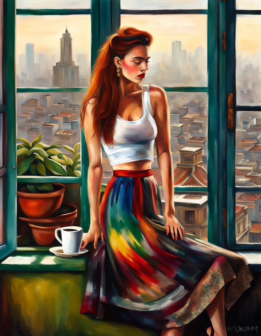 Woman at Window in Surrealist Style