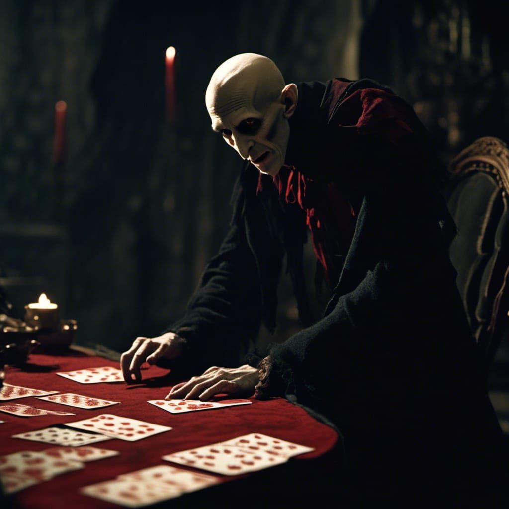 Nosferatu Playing Bloody Cards in Cinematic Style