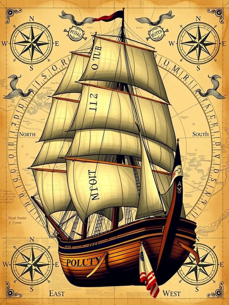 Majestic Tall Ship in Vintage Nautical Setting