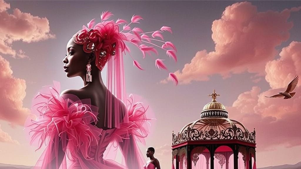 Elegant Woman in Pink Gown, Kehinde Wiley Style