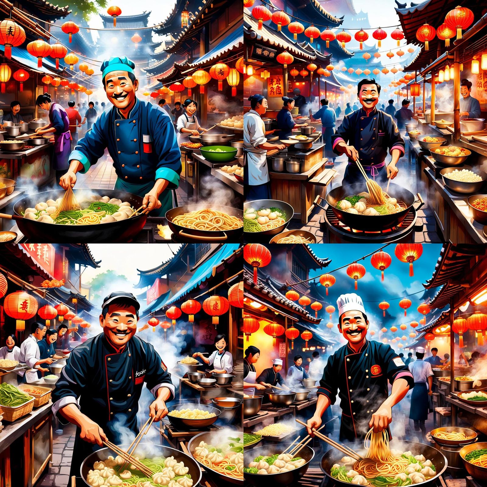 Pixar-Style Chinese Chef at Street Food Market