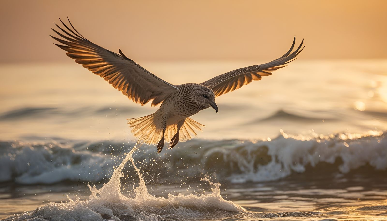 A beautiful bird flying over the sea surface ☀