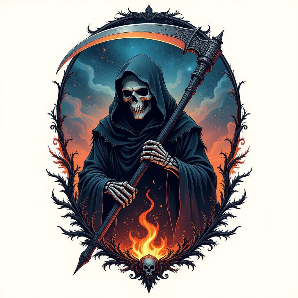 Grim Reaper Tattoo Design in Dark Fantasy Style
