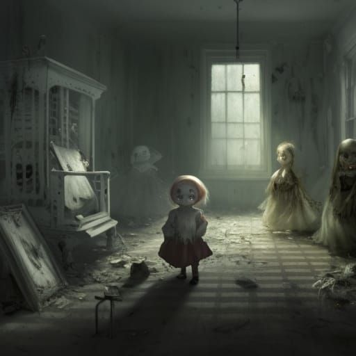Haunted Daycare with Ghosts in Dark Fantasy Art