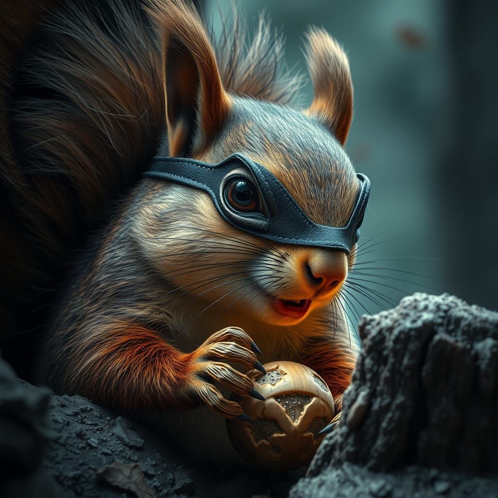 Mischievous Squirrel Stealing from Nut Bank