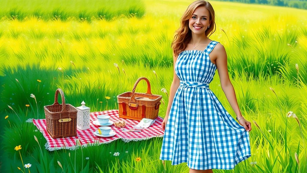 Gingham Goddess in a Vintage Meadow