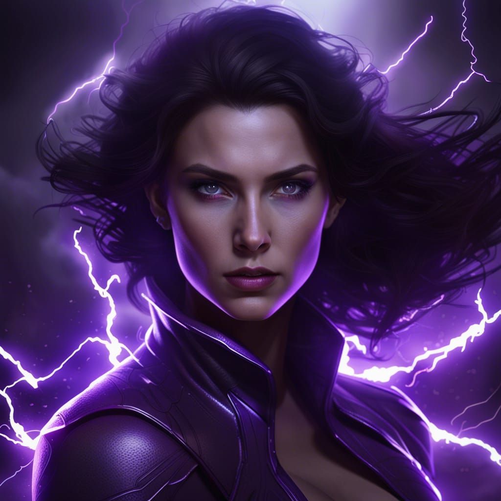 Woman with Purple Lightning Superpowers in Fantasy Art