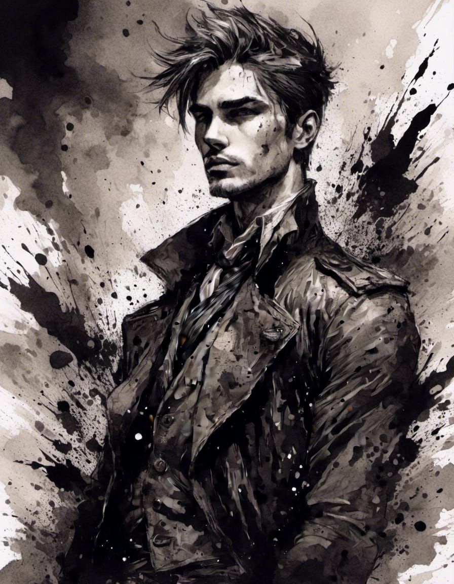 Dynamic Ink Splatter Art of Handsome Anime Guy