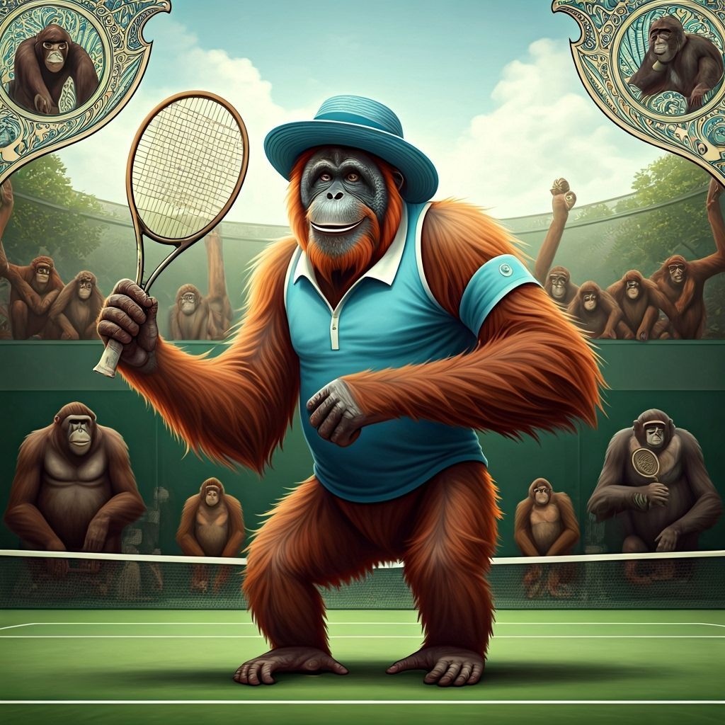 Orangutan Tennis Player in Art Nouveau Style