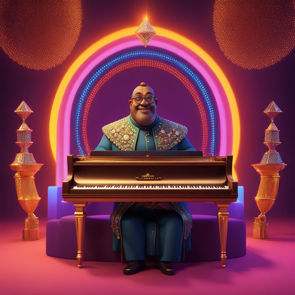 Glamorous Jazz Priest Playing Piano in 3D Style