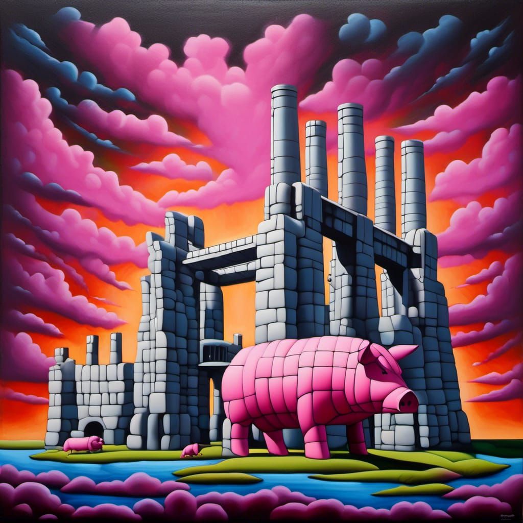 Psychedelic Stonehenge with Pink Floyd Theme, Oil Painting
