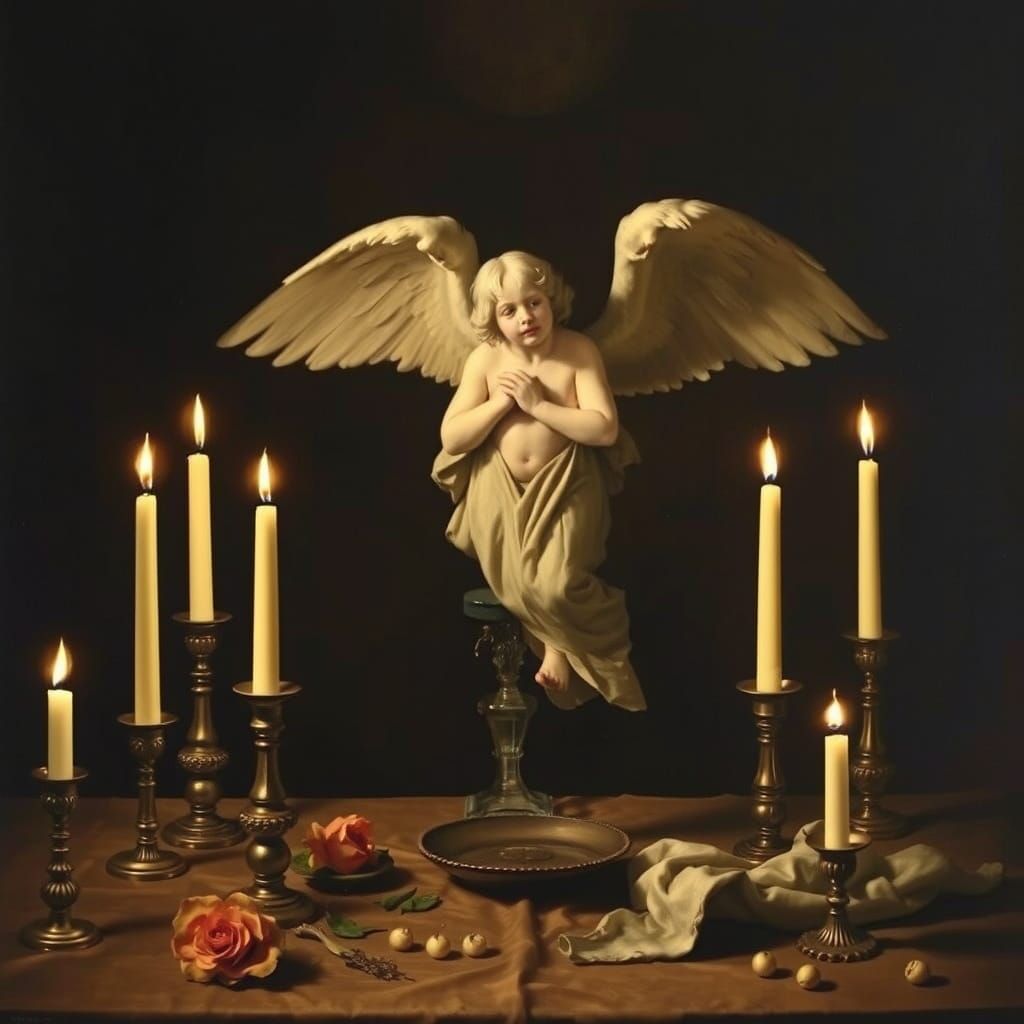 Angel in Baroque Chiaroscuro Oil Painting