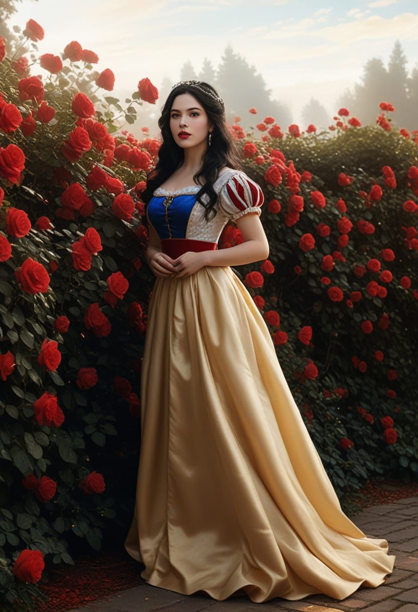 Snow White in Rose Garden, Kinkade Style
