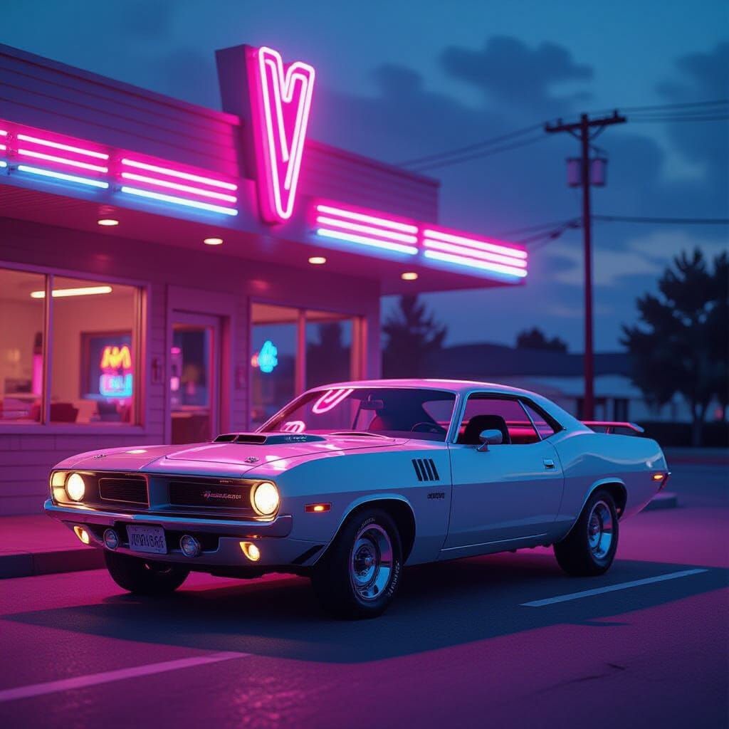 1970 Plymouth Barracuda at Neon Retro Diner