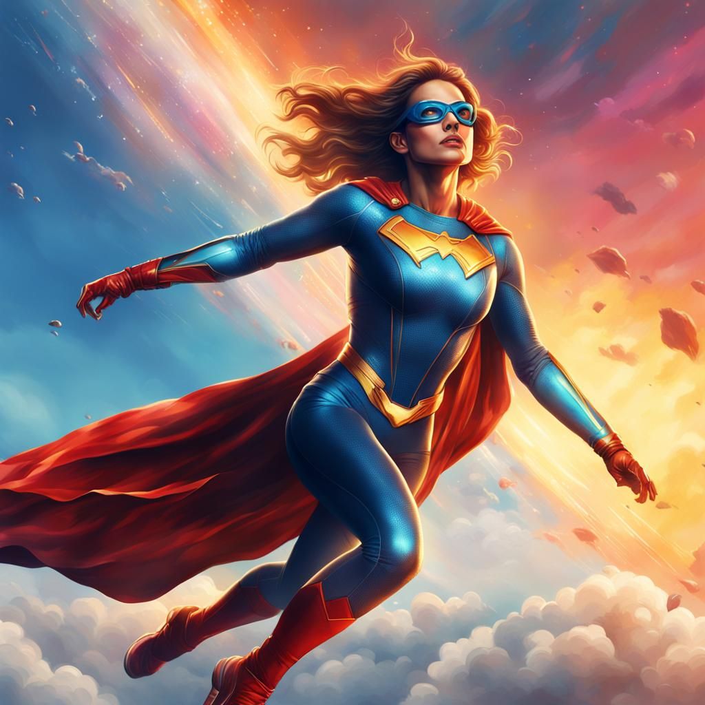 Superheroine in Flight: Dynamic Digital Illustration