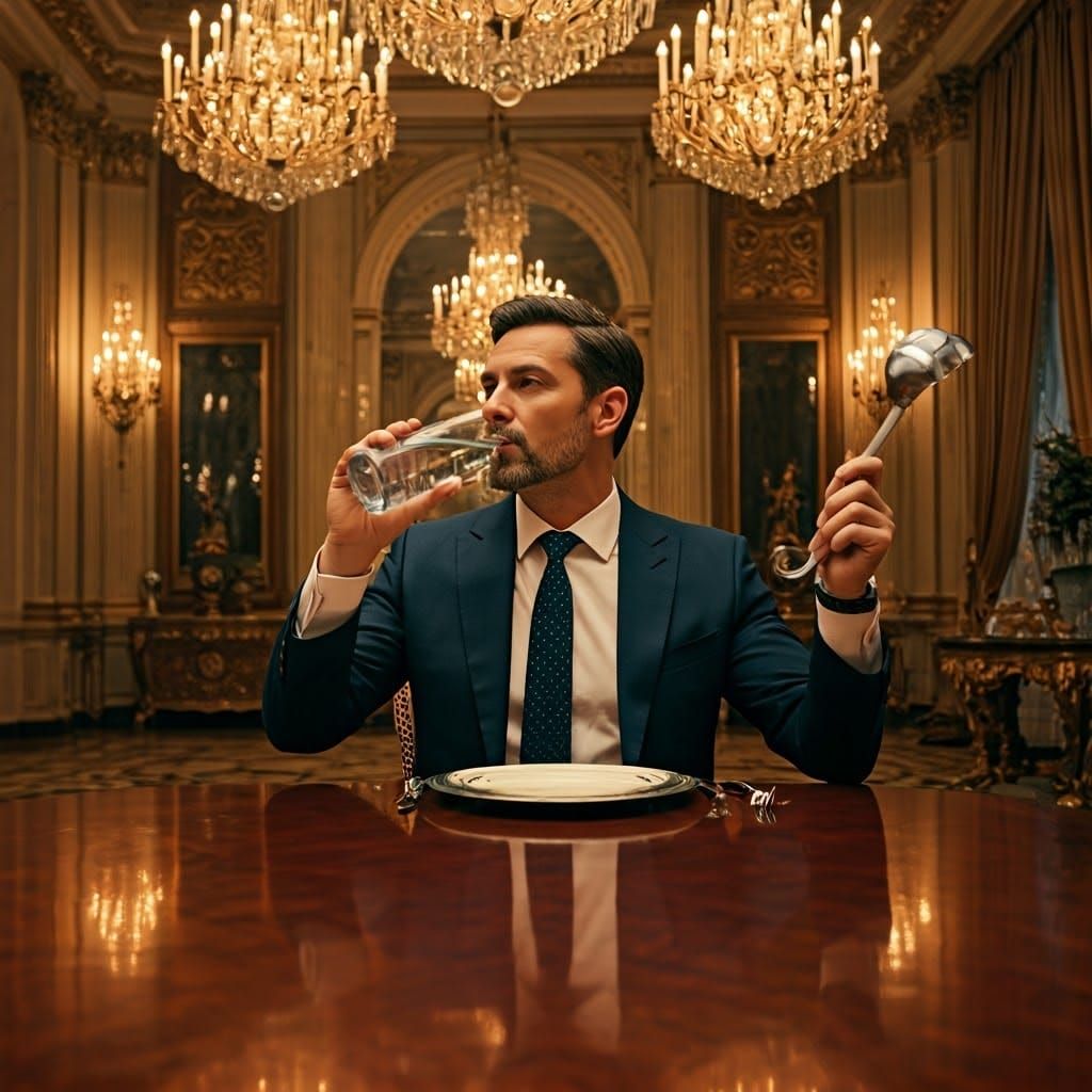 Elegant Man at Ornate Table in Luxurious Hotel